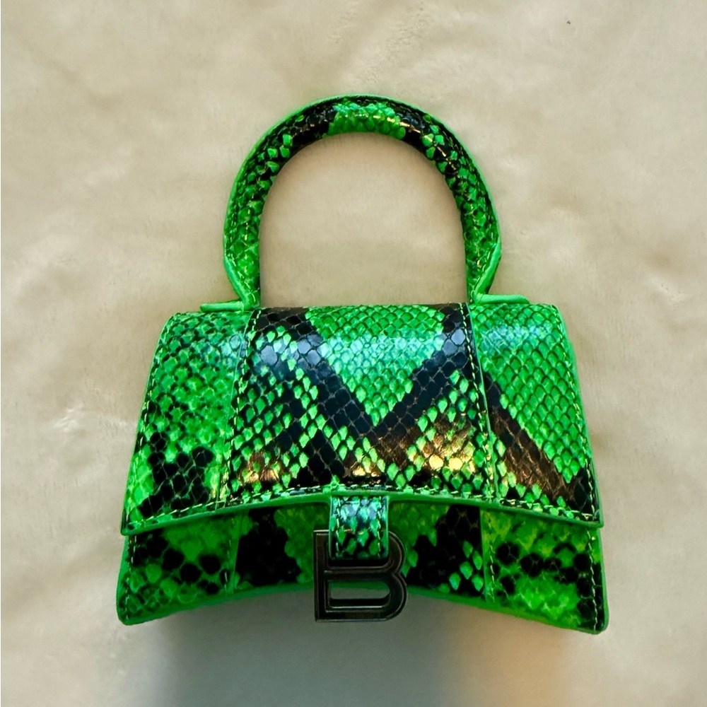 BALENCIAGA Hourglass mini neon green snakeskin